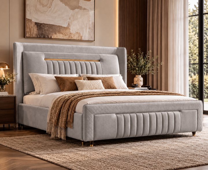 Kensington King Ottoman Storage Bed (Light Grey)