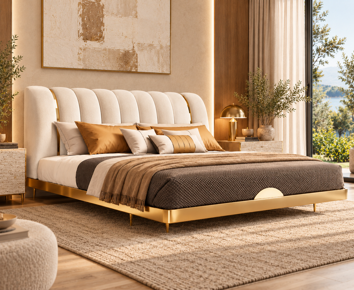 Hampton King Ottoman Storage Bed (Ivory Cream)
