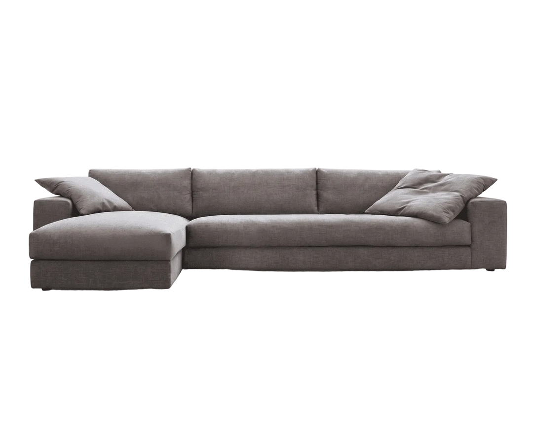 Gray ribbed sectional sofa on a white background