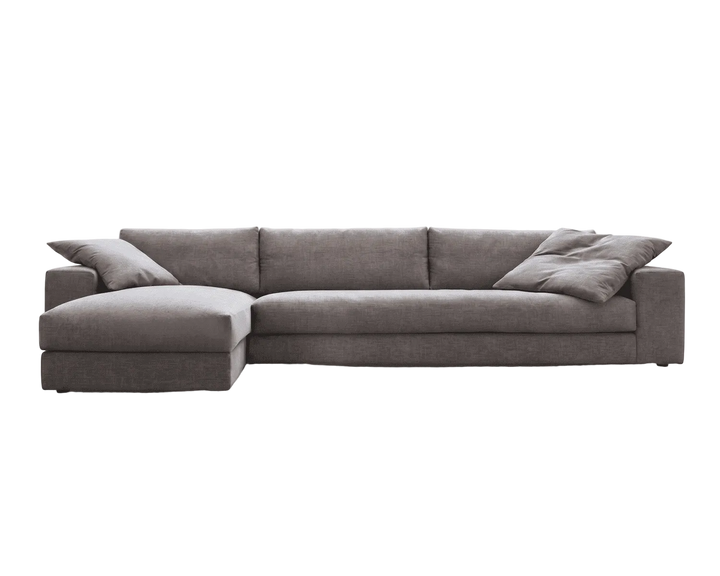 Gray ribbed sectional sofa on a white background