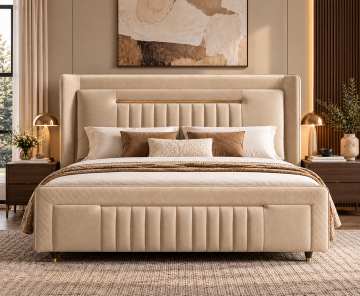Kensington King Ottoman Storage Bed (Oatmeal Biege)