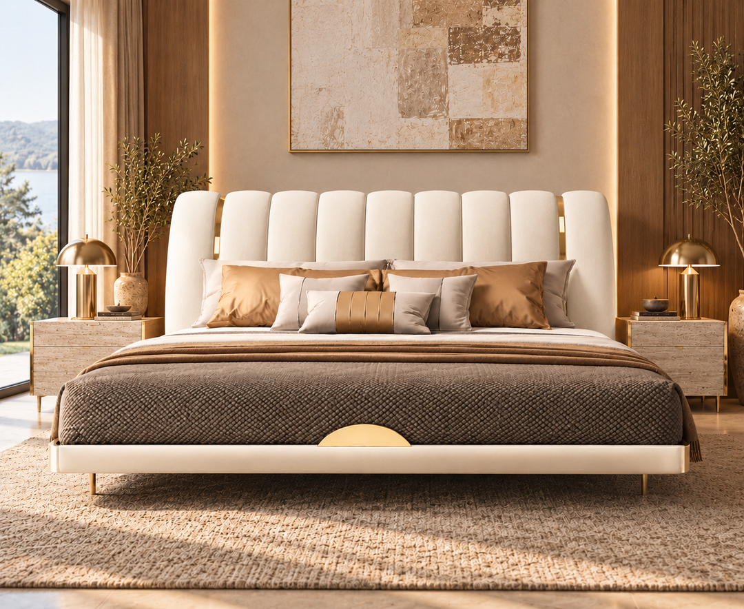Hampton King Ottoman Storage Bed (Ivory Cream)