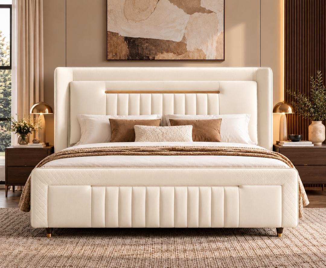 Kensington King Ottoman Storage Bed (Ivory Cream)