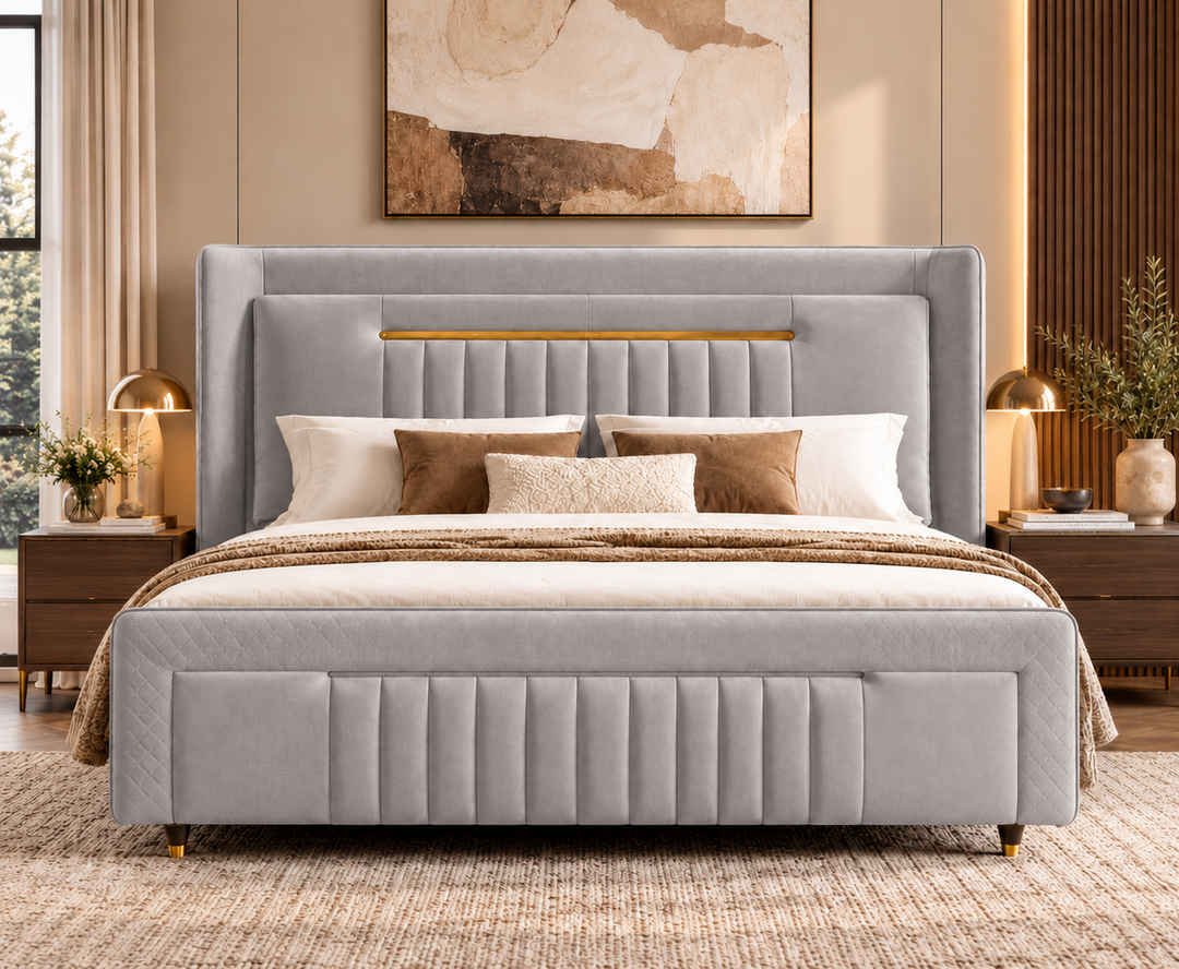 Kensington King Ottoman Storage Bed (Light Grey)