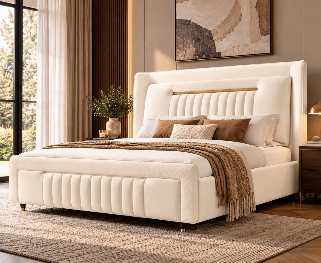 Kensington King Ottoman Storage Bed (Ivory Cream)