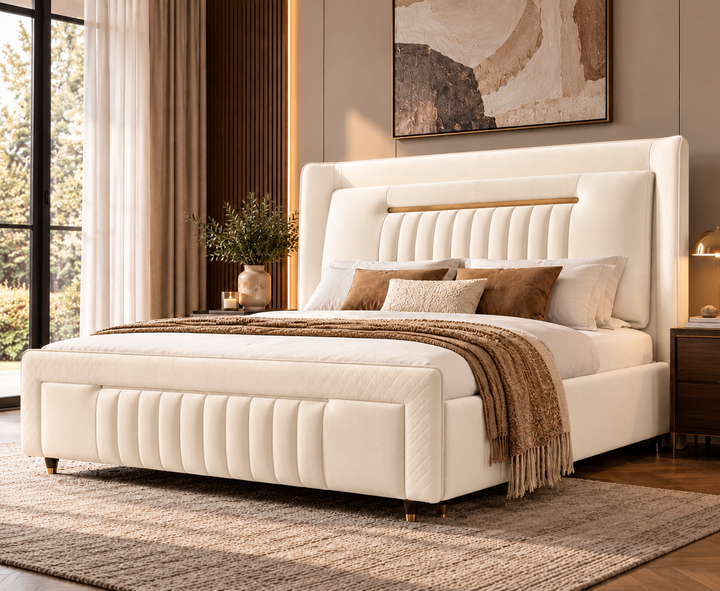 Kensington King Ottoman Storage Bed (Ivory Cream)