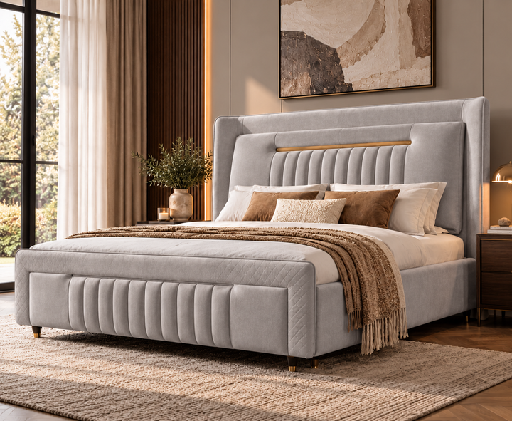 Kensington King Ottoman Storage Bed (Light Grey)
