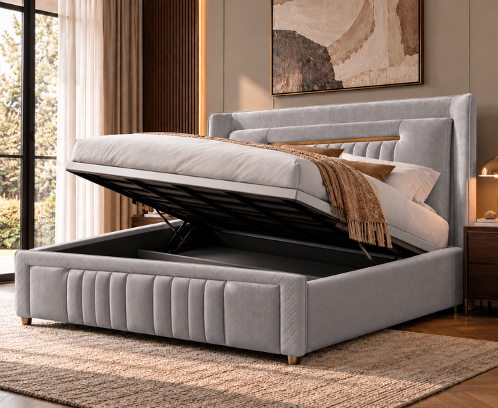Kensington King Ottoman Storage Bed (Light Grey)