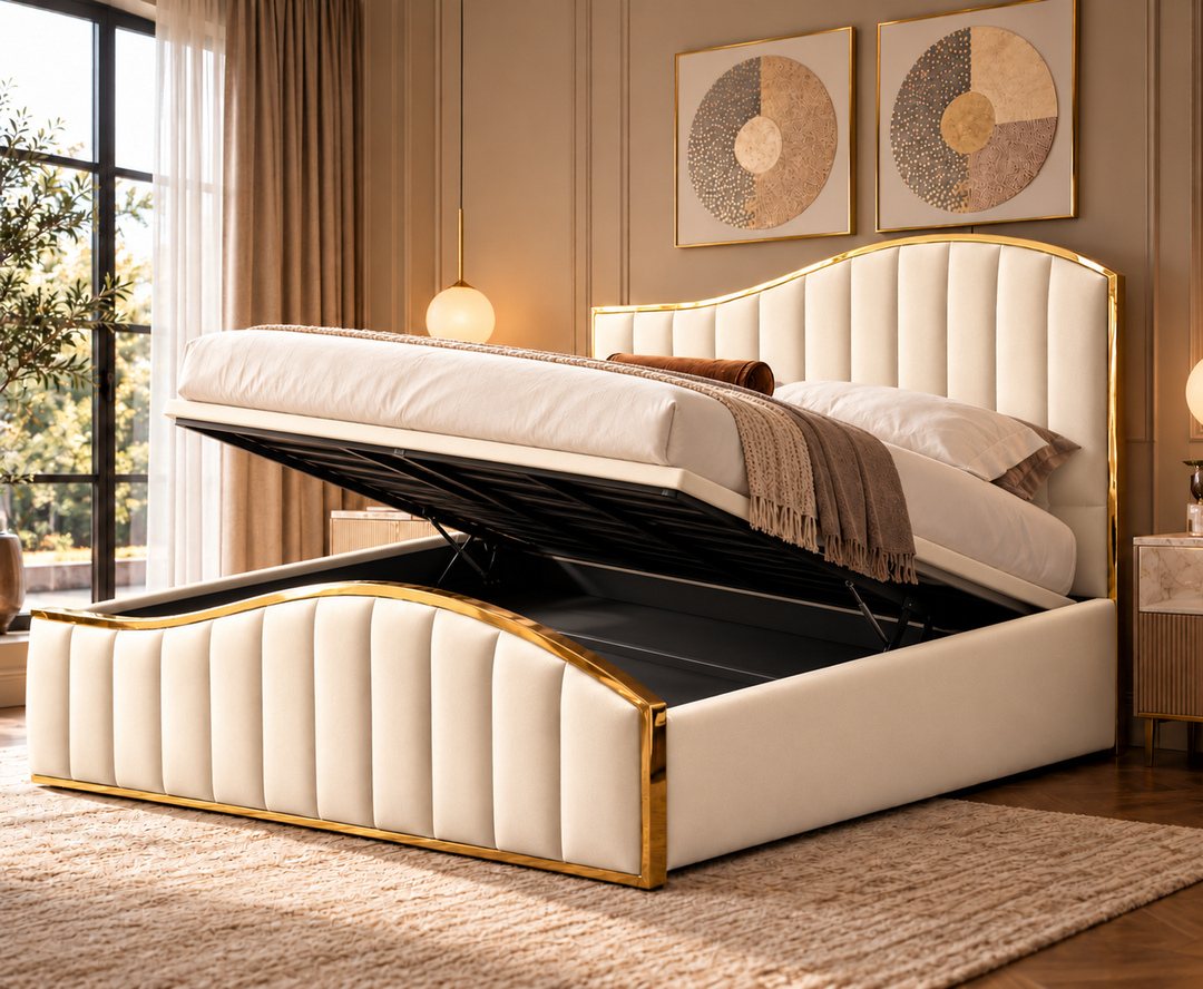 Belgravia King Ottoman Storage Bed (Ivory Cream)