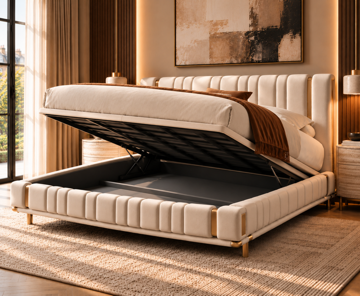 Mayfair King Ottoman Storage Bed (Oatmeal Beige)