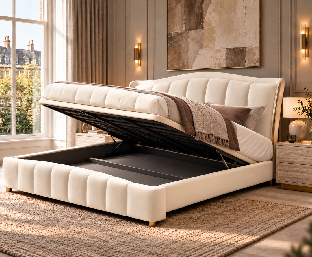 Richmond King Ottoman Storage Bed (Ivory Cream)