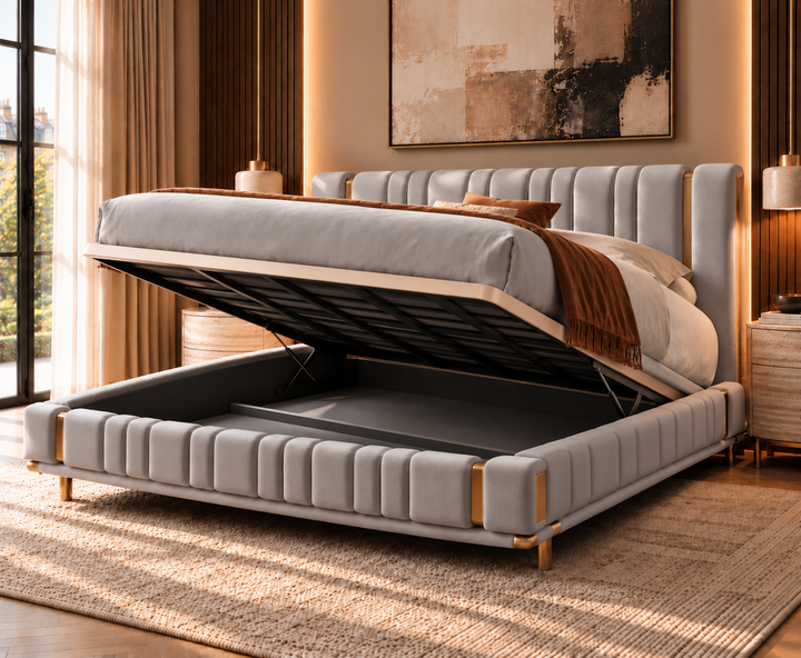 Mayfair King Ottoman Storage Bed (Light Grey)