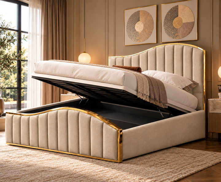 Belgravia King Ottoman Storage Bed (Oatmeal Beige)