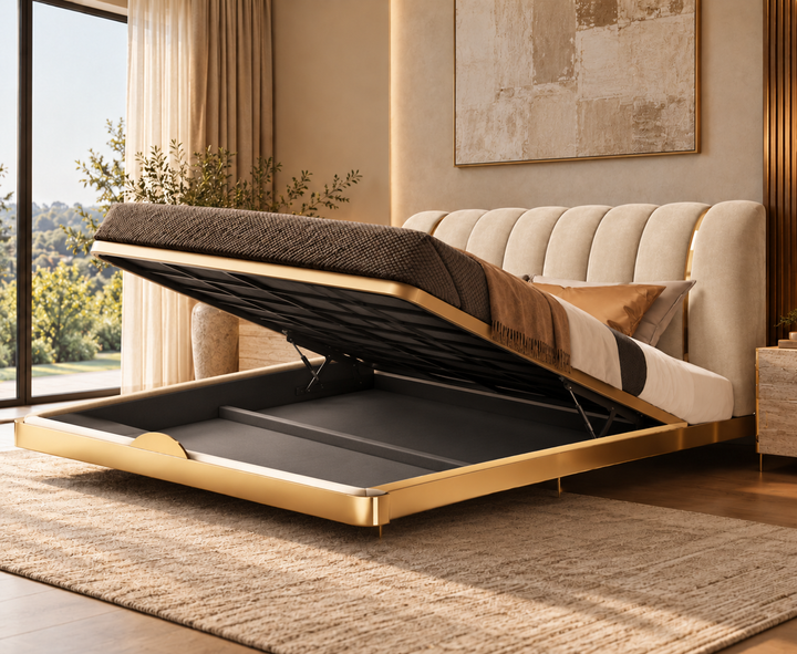 Hampton King Ottoman Storage Bed (Oatmeal Biege)