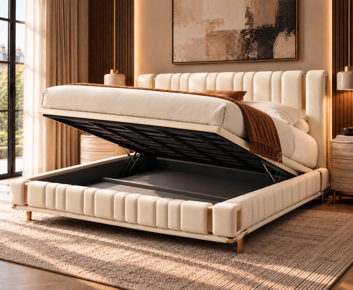 Mayfair King Ottoman Storage Bed (Ivory Cream)