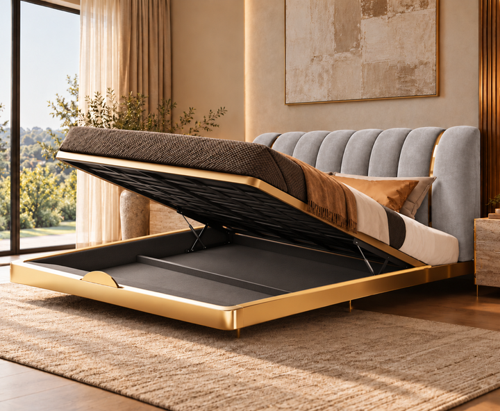 Hampton King Ottoman Storage Bed (Light Grey)