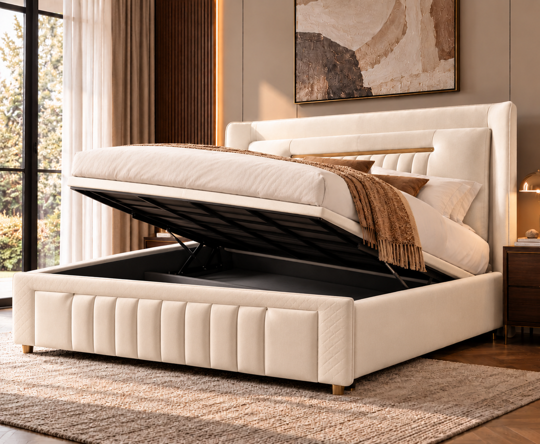 Kensington King Ottoman Storage Bed (Ivory Cream)