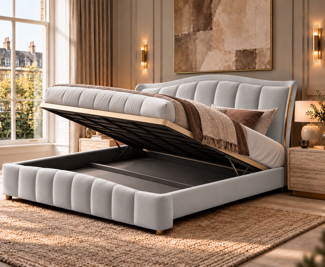 Richmond King Ottoman Storage Bed (Light Grey)