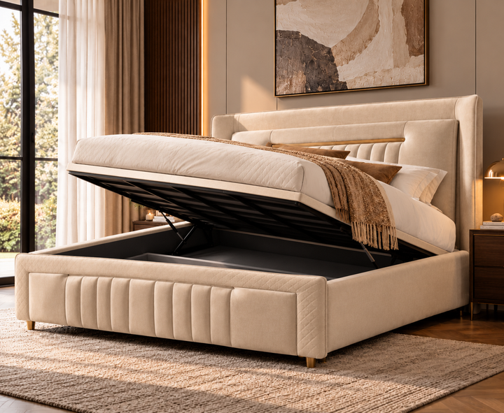 Kensington King Ottoman Storage Bed (Oatmeal Biege)