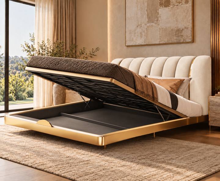 Hampton King Ottoman Storage Bed (Ivory Cream)