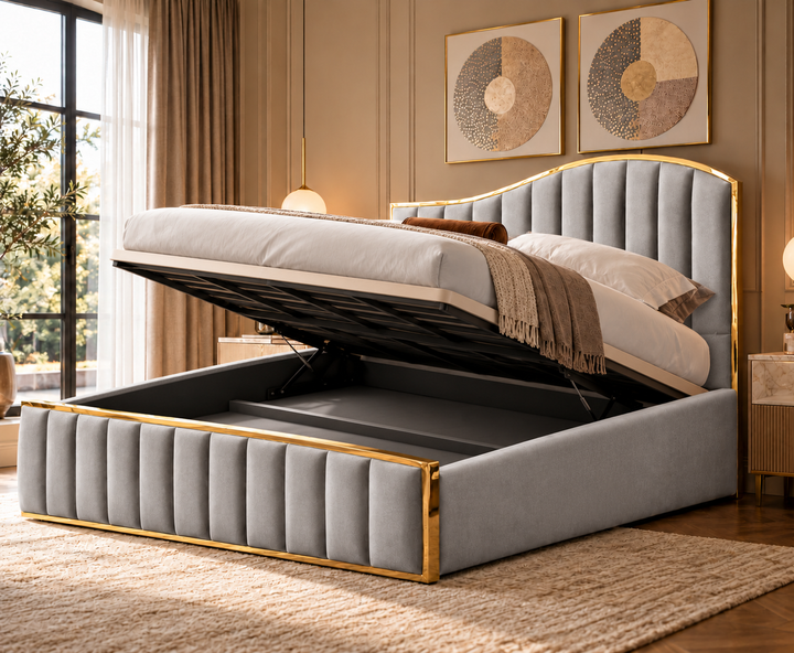 Belgravia King Ottoman Storage Bed (Light Grey)